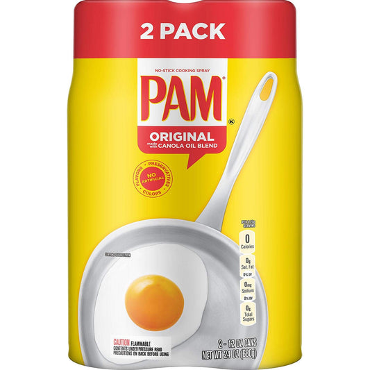 Pam Original - Spray de cocina antiadherente 100% natural de aceite de canola (2 paquetes de 12 onzas cada lata)