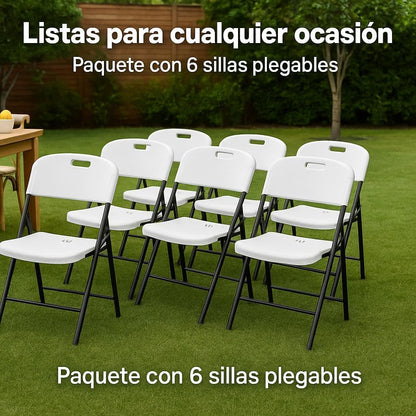 RIVARRO | Sillas Plegables de Plástico Reforzado en Paquete de 6, Ligeras, Resistentes y Apilables, Ideales para Comedor, Jardín, Escuela, Oficina, Eventos Sociales y Reuniones Familiares