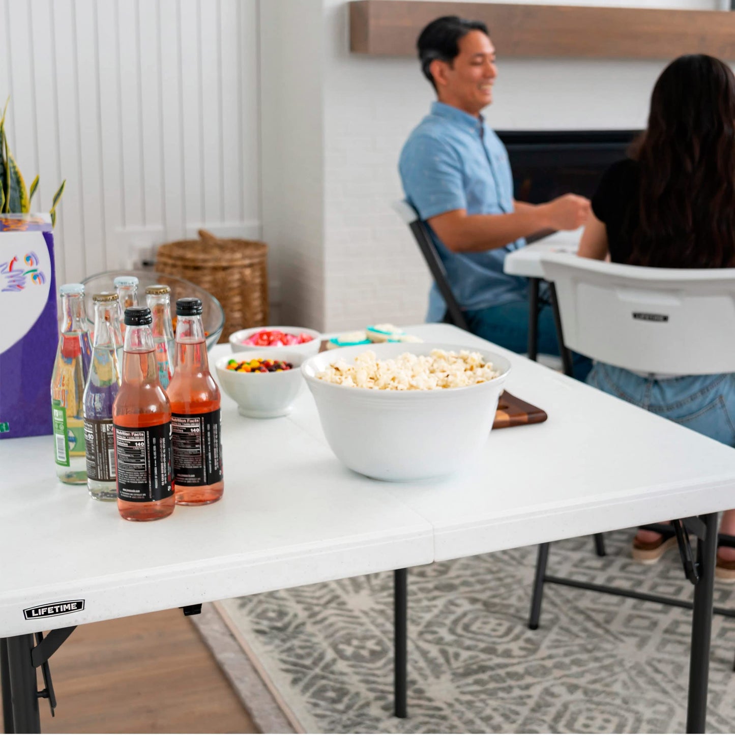 Lifetime Products 80100 Folding Table, White Polyethylene With Steel Frame, 37-In. Square