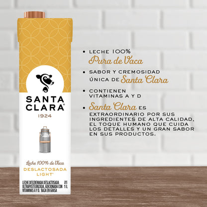 Santa Clara 12 Pack Leche Deslactosada Light 1 Lt cada uno.