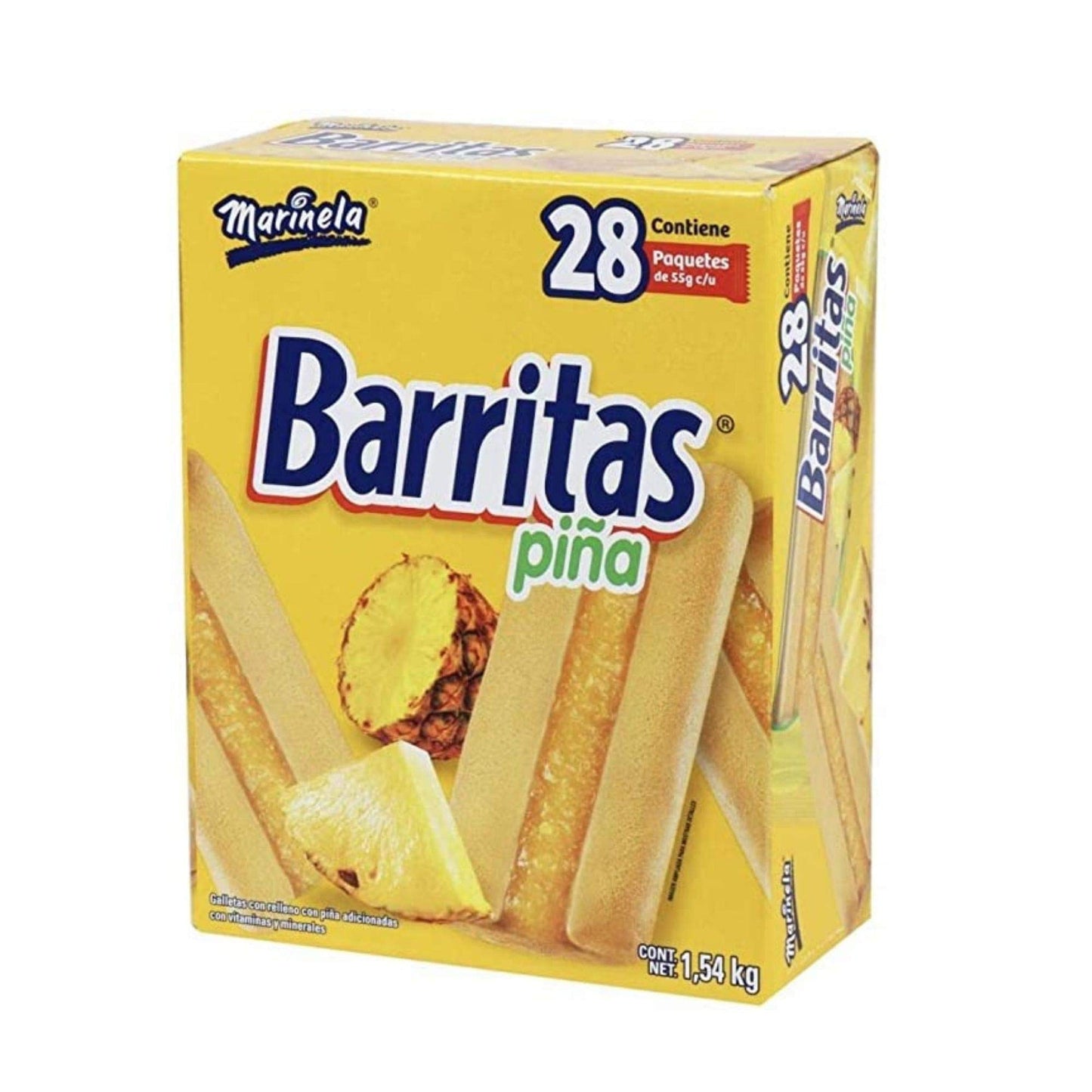 Marinela - Marinela Barritas Sabor Fresa + Piña 28 paquetes cada uno de galletas