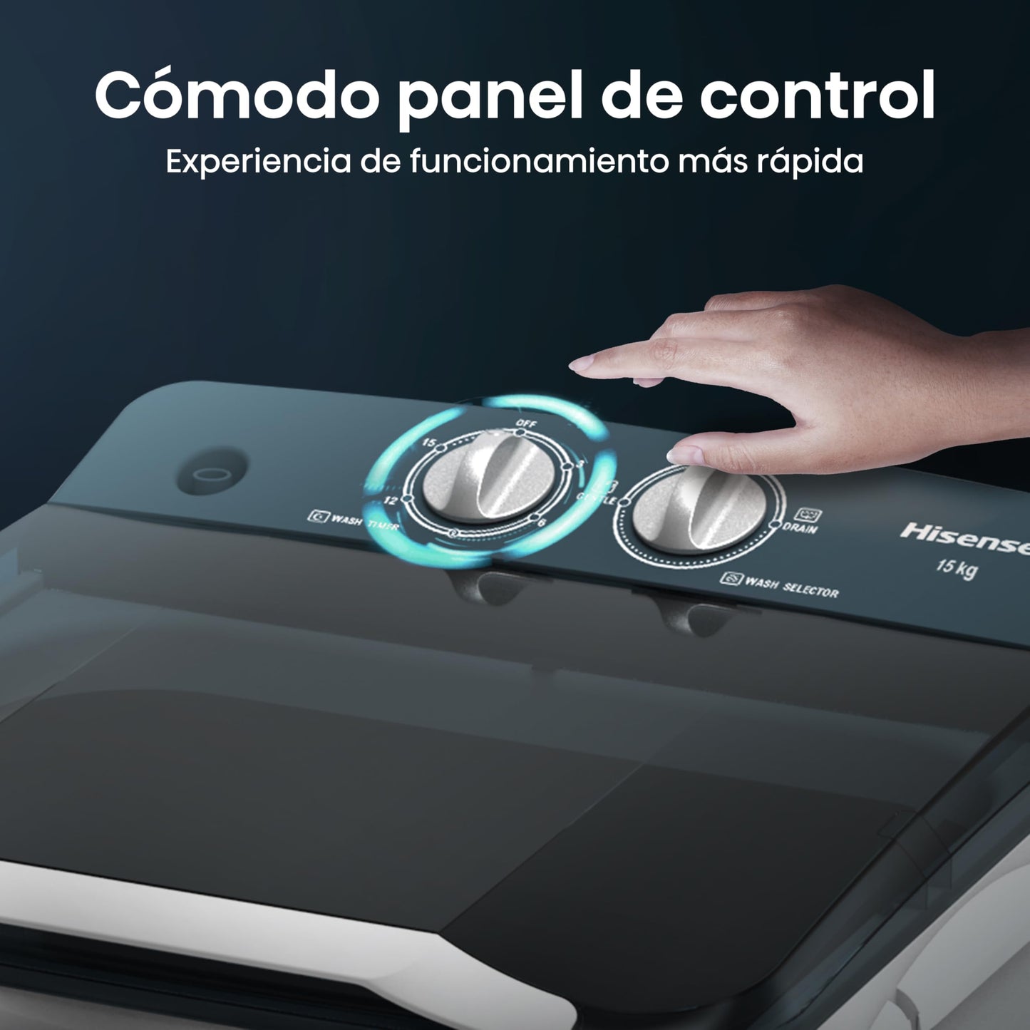 Hisense Lavadora WSFF1501, Semiautomática, 15 Kg, Temporizador de Lavado y Centrifugado, 55x52x91cm(AnchoxLargoxAlto), Blanco/Gris