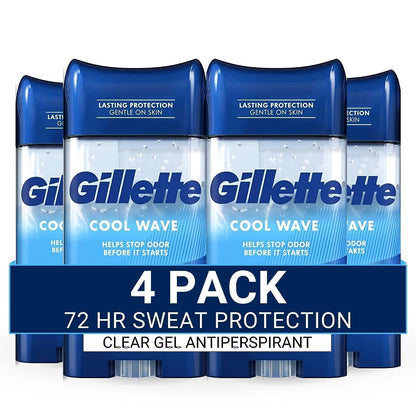 Gillette Clear Gel Menâ€™s Antiperspirant and Deodorant, 72-Hour Sweat Protection, Cool Wave, #1 Clear Gel Brand for Men, 3.8 oz (Pack of 4)