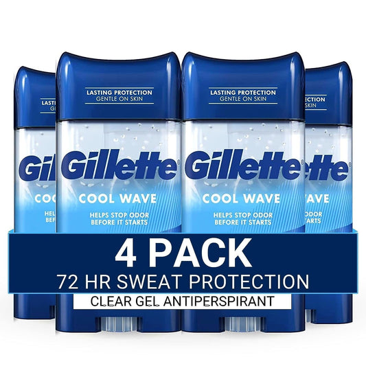 Gillette Clear Gel Menâ€™s Antiperspirant and Deodorant, 72-Hour Sweat Protection, Cool Wave, #1 Clear Gel Brand for Men, 3.8 oz (Pack of 4)