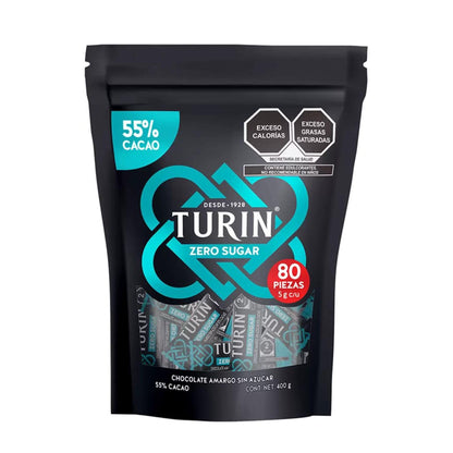 Chocolate Amargo Zero Azúcar Turin 80 piezas 400g