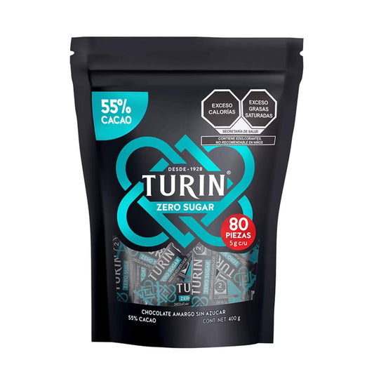 Chocolate Amargo Zero Azúcar Turin 80 piezas 400g