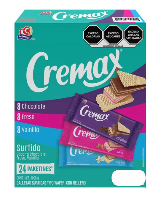 Cremax Gamesa, Galletas Wafer Surtidas, 24 Paquetes, Chocolate, Fresa y Vainilla, 1008 g