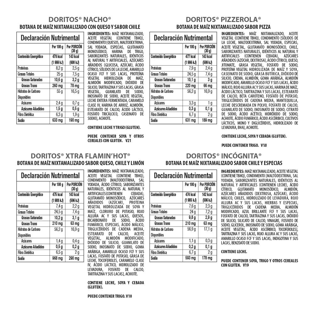 Doritos - Doritos – Pack x 30 piezas Totopos de Maíz Variedad de Sabores Nacho, Incógnita y Pizzerola, 54 gr
