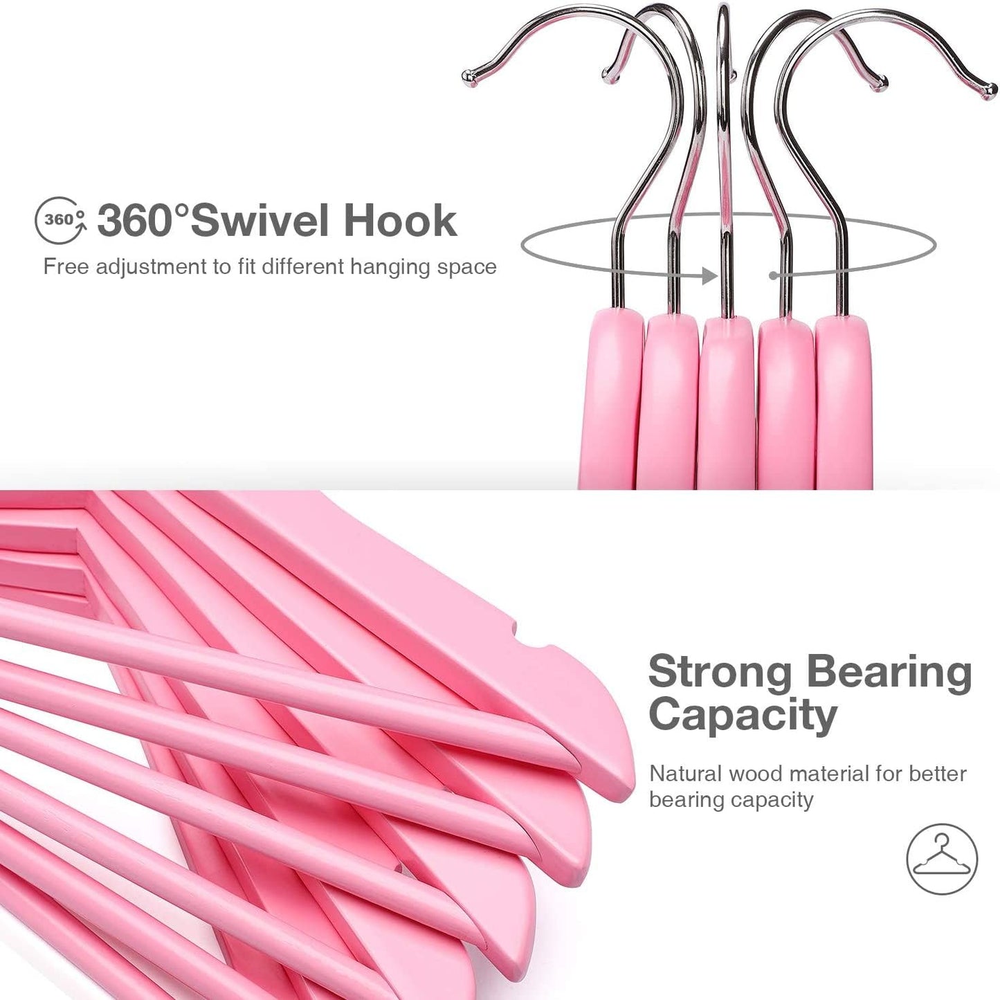 RIVARRO - Ganchos Madera para Ropa de NIÑA, Color Rosa, Caja 30 Piezas