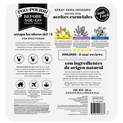 Poo Pourri Before You Go Toilet Spray Aromatizante para Baño Inodoro WC Hecho con Aceites Esenciales Pack Variado de Aromas 2 x 100 ml + 2 x 30 ml. Total 4 piezas