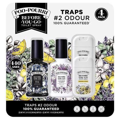 Poo Pourri Before You Go Toilet Spray Aromatizante para Baño Inodoro WC Hecho con Aceites Esenciales Pack Variado de Aromas 2 x 100 ml + 2 x 30 ml. Total 4 piezas
