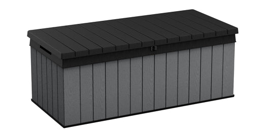 Keter - Caja grande de resina Keter Darwin de 100 galones, Almacenamiento para Jardin y Exteriores, Gris y Negro