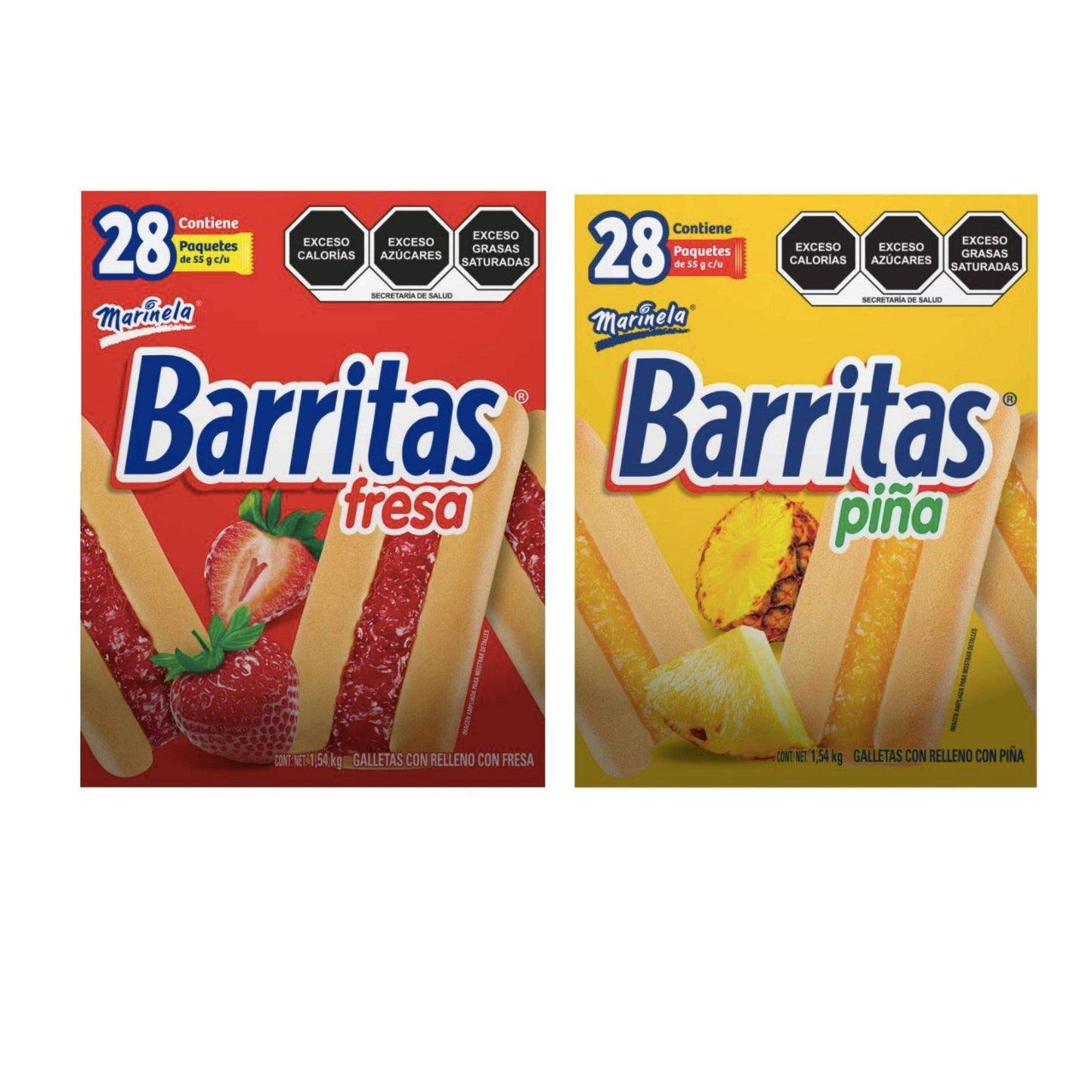 Marinela - Marinela Barritas Sabor Fresa + Piña 28 paquetes cada uno de galletas