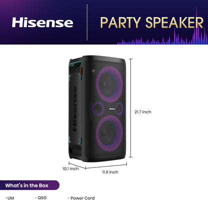 Hisense Ultimate - Altavoz inalámbrico para Fiesta Exterior e Interior con subwoofer, 2.0 CH, 300 W, IPX4 Impermeable, batería de Larga duración, Bluetooth5.0, Modo DJ y Karaoke (HP100)