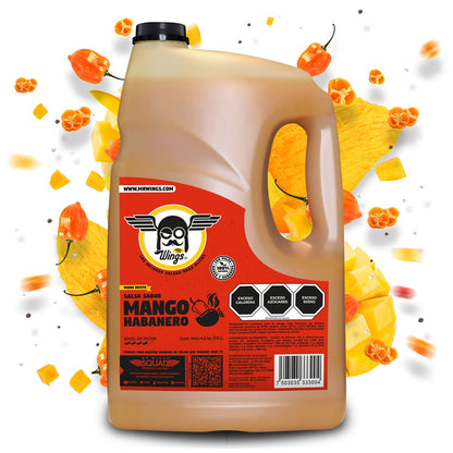 Salsa mango habanero para alitas, botanas y más. Mr Wings con pulpa 100% natural de MANGO y habanero. 1 Galón (4.2 Kg)