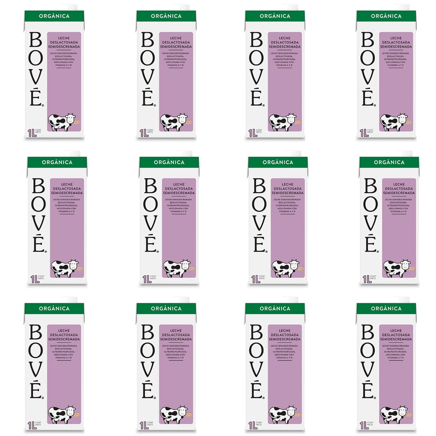 Bové Leche Deslactosada semi-descremada, 1L x 12 piezas, Ultrapasteurizada, Adicionada con Vitamina A y D