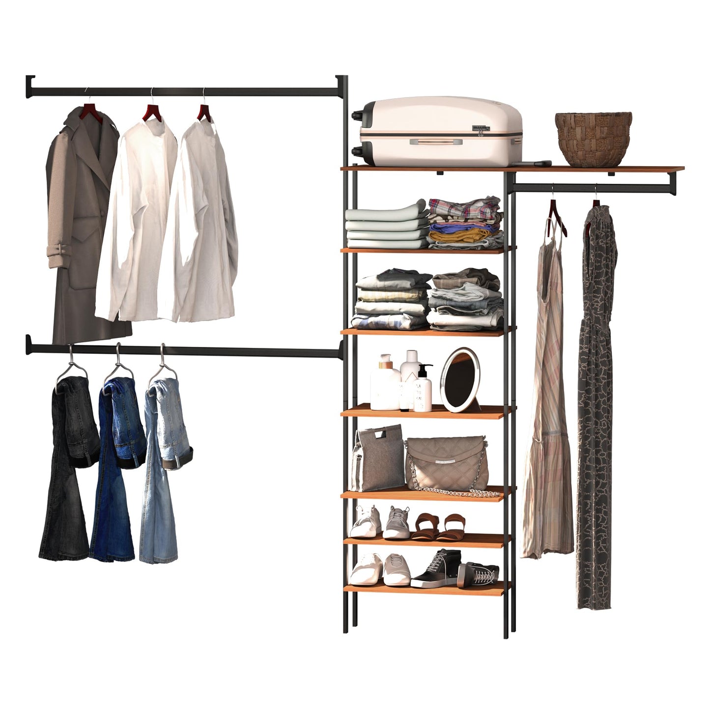 PLAYCON Clóset ? Lisboa. Clóset, Ropero Armable, Mueble Armable para Ropa, Organizador para Ropa con 7 Entrepaños y 3 Barras para Colgar