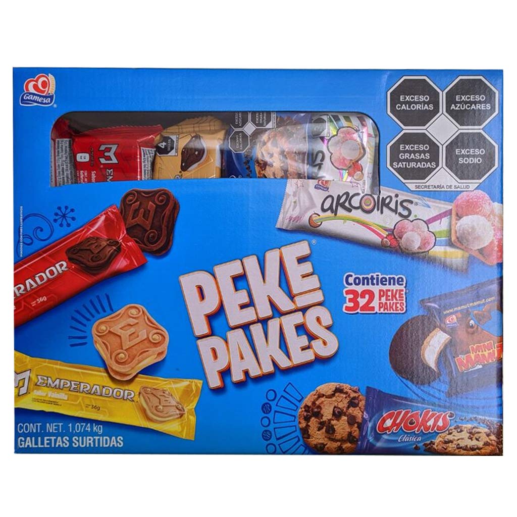 Pepsico Gamesa Pekepakes Galletas Surtidas. Emperador Chocolate, Emperador Vainilla, Chokis, Arcoiris, Mamut.- 32 Paquetes.