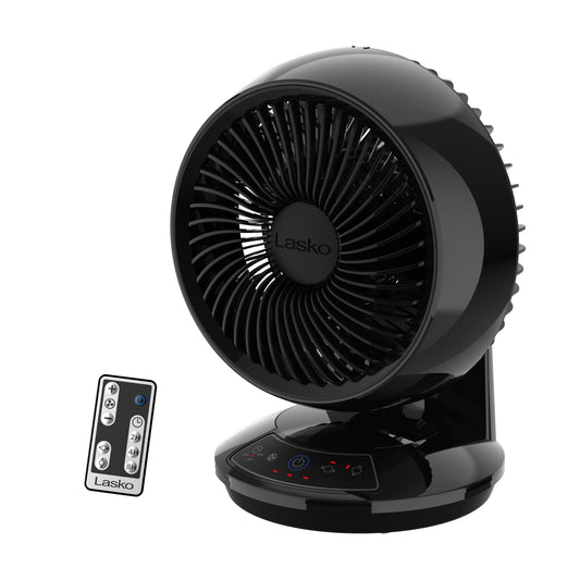 Lasko A12558 - Ventilador circulador de aire, ventilador de mesa de movimiento orbital de remolino, 3 velocidades, temporizador, modo oscuro, control remoto, ventilador de habitación pequeña, color