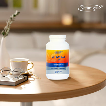 Naturagel Vitamina D3 - Suplemento Alimenticio para la Salud General - 200 Softgels de 500 mg