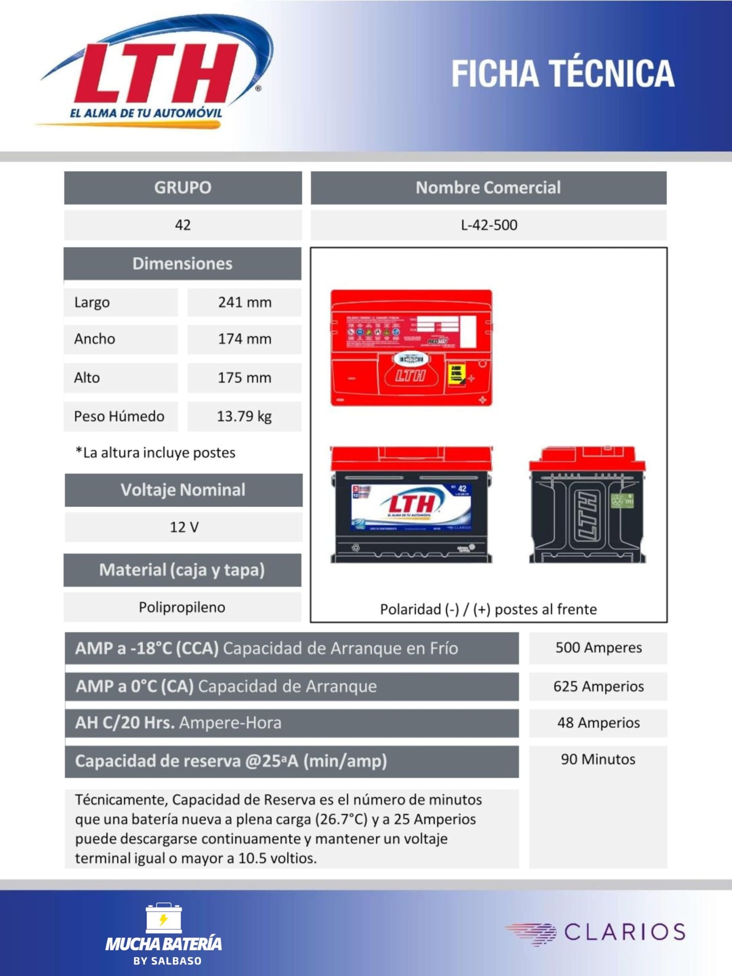 LTH Batería Acumulador L-42-500