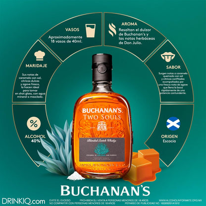 Buchanan's, Two Souls 750 ml, Whisky Escocés, Acabado en Barricas de Tequila, Dulce y Notas Herbales