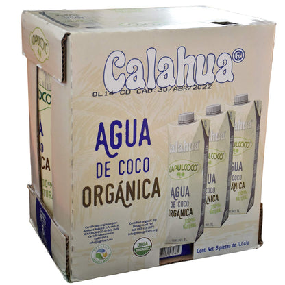 Acapulcoco Agua de Coco Orgánica Acapulcoco 6 piezas de1 litro, bebida hidratante Natural, producto Mexicano. Certificación Kosher