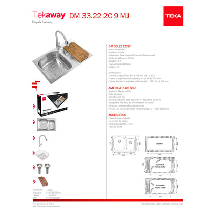Teka Kit Tekaway DM 33.22 2C P MJ acero inoxidable