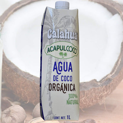 Acapulcoco Agua de Coco Orgánica Acapulcoco 6 piezas de1 litro, bebida hidratante Natural, producto Mexicano. Certificación Kosher