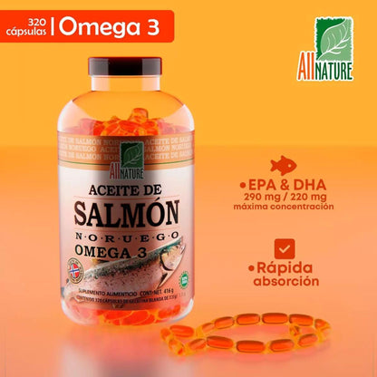 Aceite De Salmon Noruego Omega 3 All Nature 320 Cápsulas Varios artistas