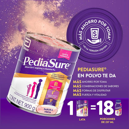 Pediasure Fresa en Polvo 900g, Fórmula para Alimentación Especializada