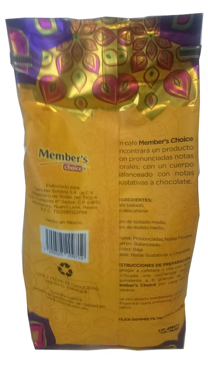 Member's Choice - Café de VERACRUZ tostado y molido medio Member´s Choice 100% café puro mexicano variedad Arábiga contenido neto1kg