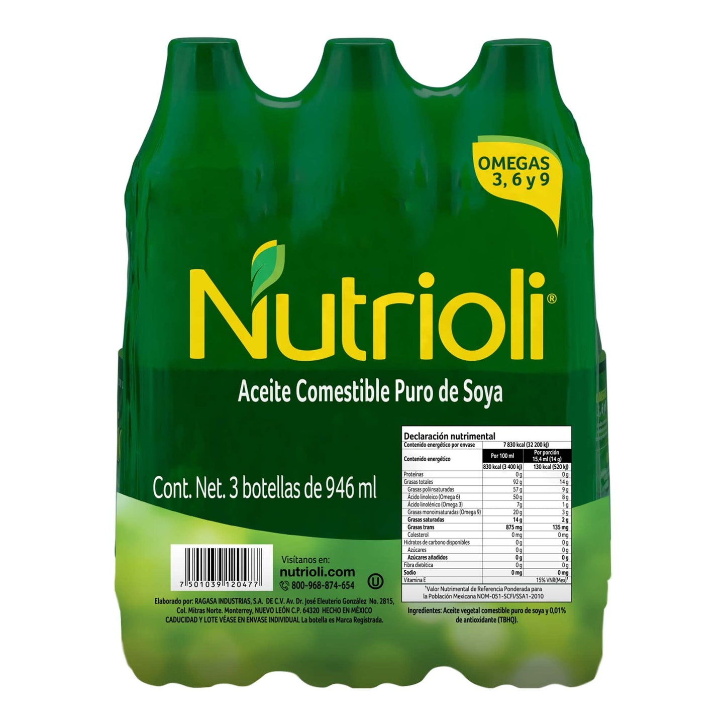 Nutrioli - Aceite de Soya Nutrioli Tripack 946 ml