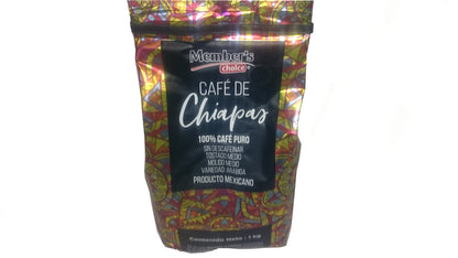 Member's Choice - Café de CHIAPAS tostado y molido medio Member´s Choice 100% café puro mexicano variedad Arábiga contenido neto1kg