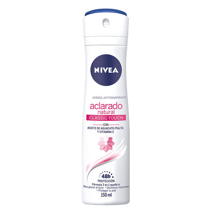 NIVEA - Desodorante Aclarante para Mujer, Nivea Tono Natural Classic Touch (150 ml), 48hrs Protección Antitranspirante en Spray con Aceite de Aguacate y Vitamina C