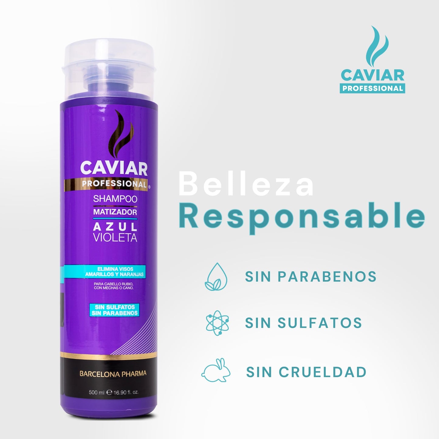 Caviar Professional, Shampoo sin sulfatos y parabenos, Duo shampoo matizador, Reparación total con extracto de caviar negro, Ecológico y Cruelty free