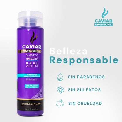Caviar Professional, Shampoo sin sulfatos y parabenos, Duo shampoo matizador, Reparación total con extracto de caviar negro, Ecológico y Cruelty free