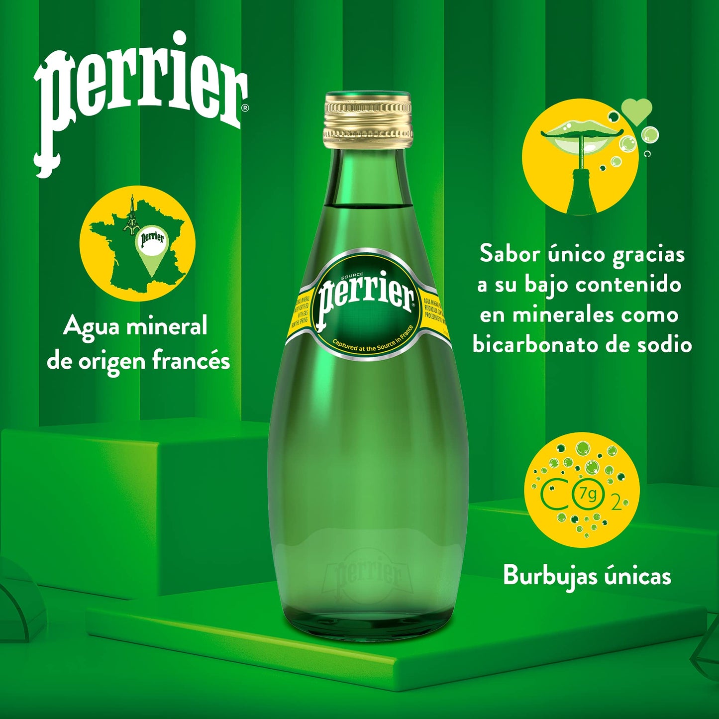 Perrier - Perrier, Agua de manantial gasificada. Paquete de 4 piezas con 330 ml c/u, 1.32 litros