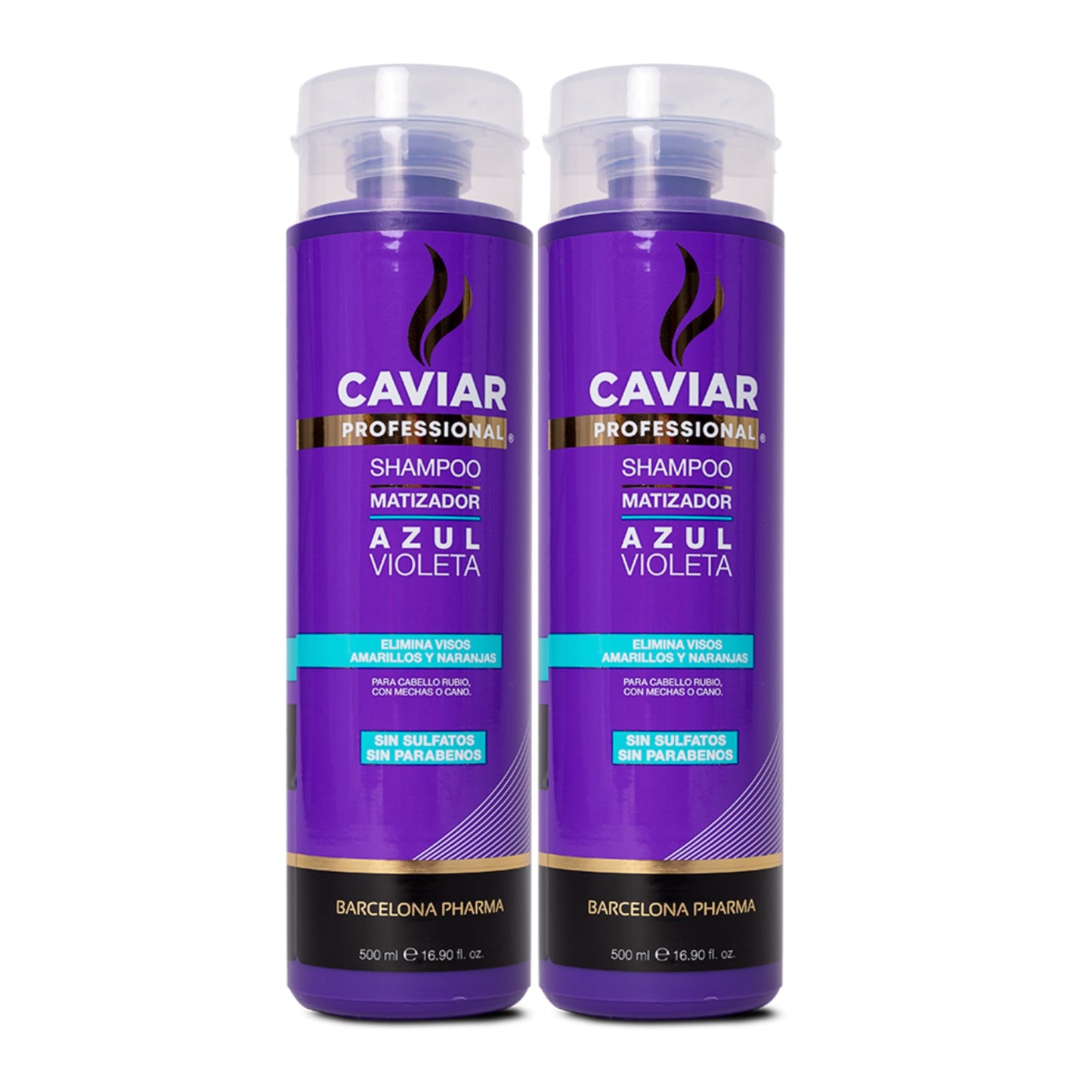 Caviar Professional, Shampoo sin sulfatos y parabenos, Duo shampoo matizador, Reparación total con extracto de caviar negro, Ecológico y Cruelty free