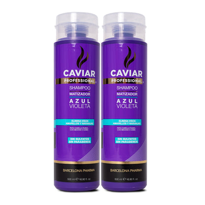 Caviar Professional, Shampoo sin sulfatos y parabenos, Duo shampoo matizador, Reparación total con extracto de caviar negro, Ecológico y Cruelty free