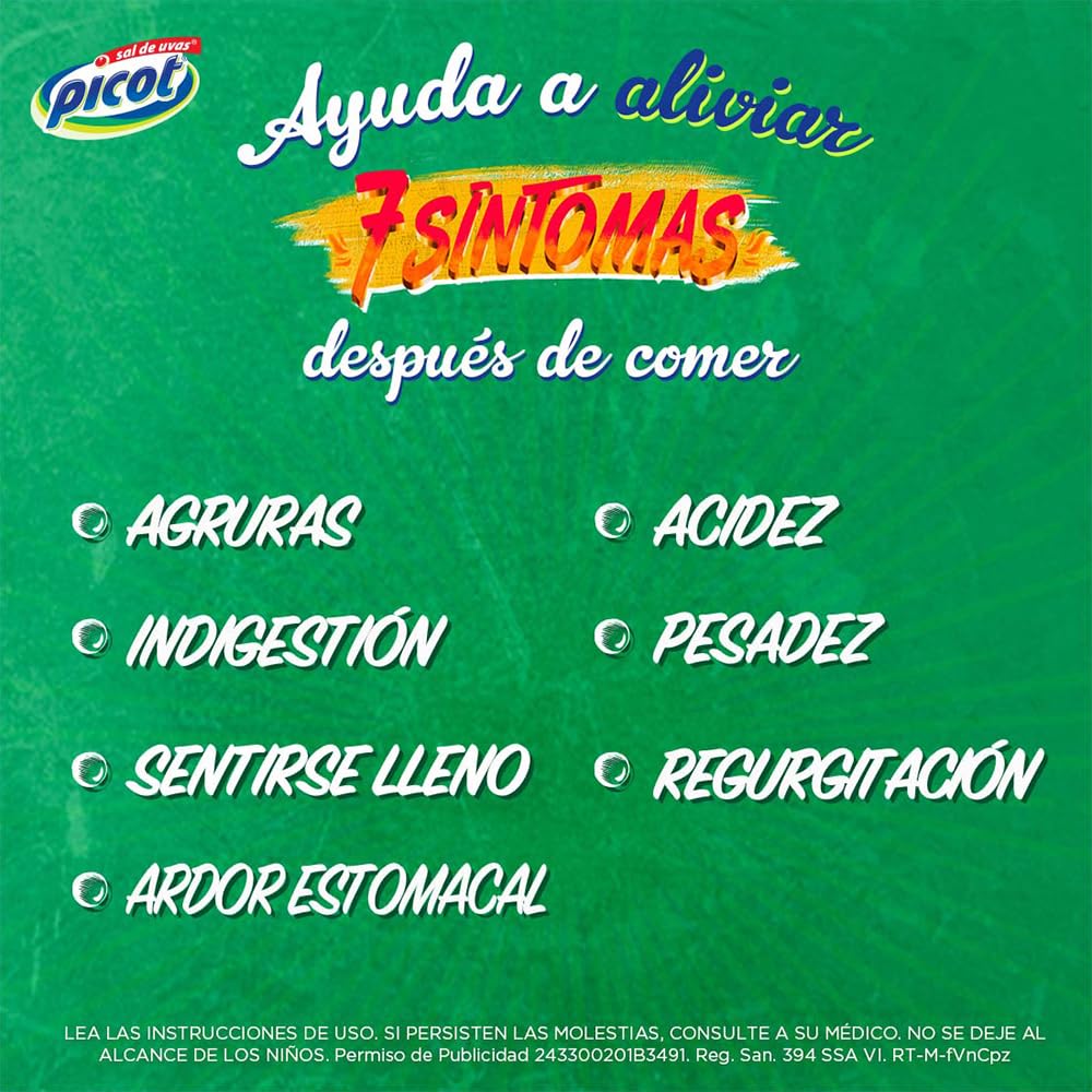 Picot - Picot Sal de Uvas Antiácido Polvo Efervescente, pack de 6 cajas con 10 sobres cada una