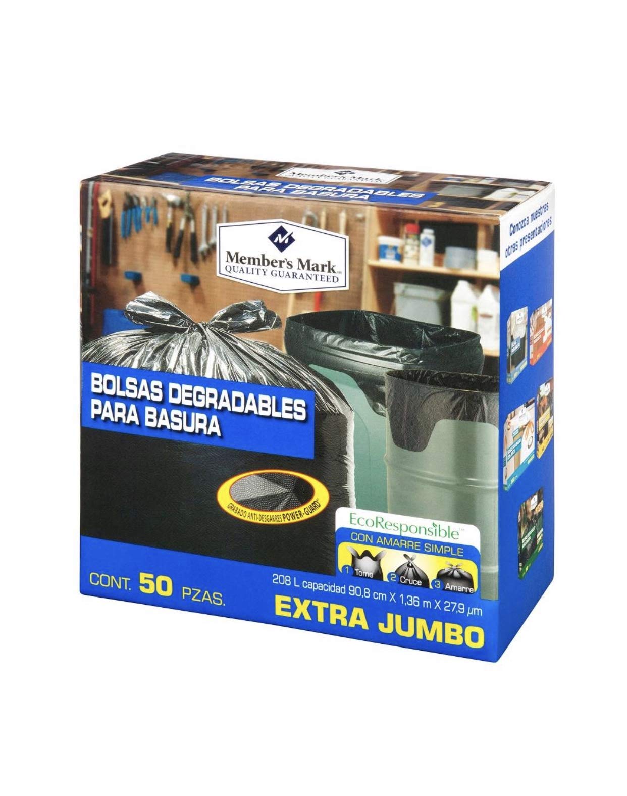 Member's Mark - BOLSAS PARA BASURA EXTRA JUMBO MEMBERS MARK CAJA CON 50 PIEZAS LIMPIEZA DESECHABLES RESIDUOS CASA OFICINA NEGOCIO
