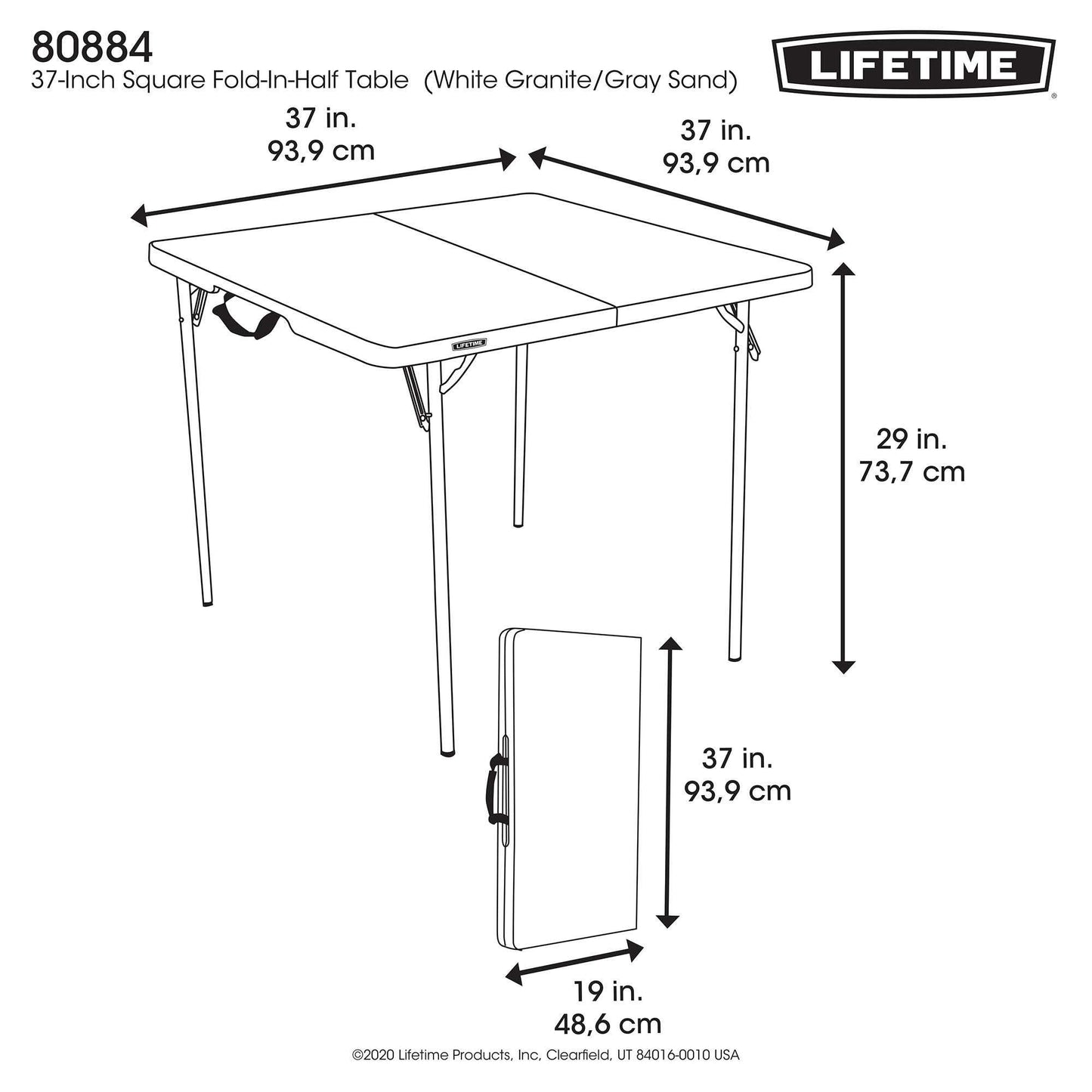 Lifetime Mesa cuadrada plegable de 37 pulgadas