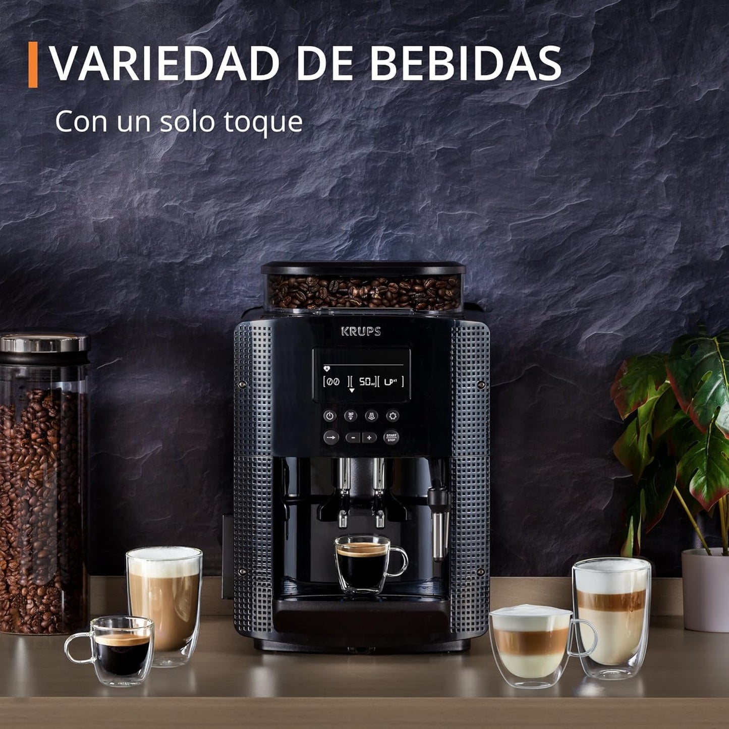 KRUPS Espresseria automática Quattro Force es como un barista en casa con resultados profesionales en cada taza, con molino integrado. Capacidad 1.8L, EA815050