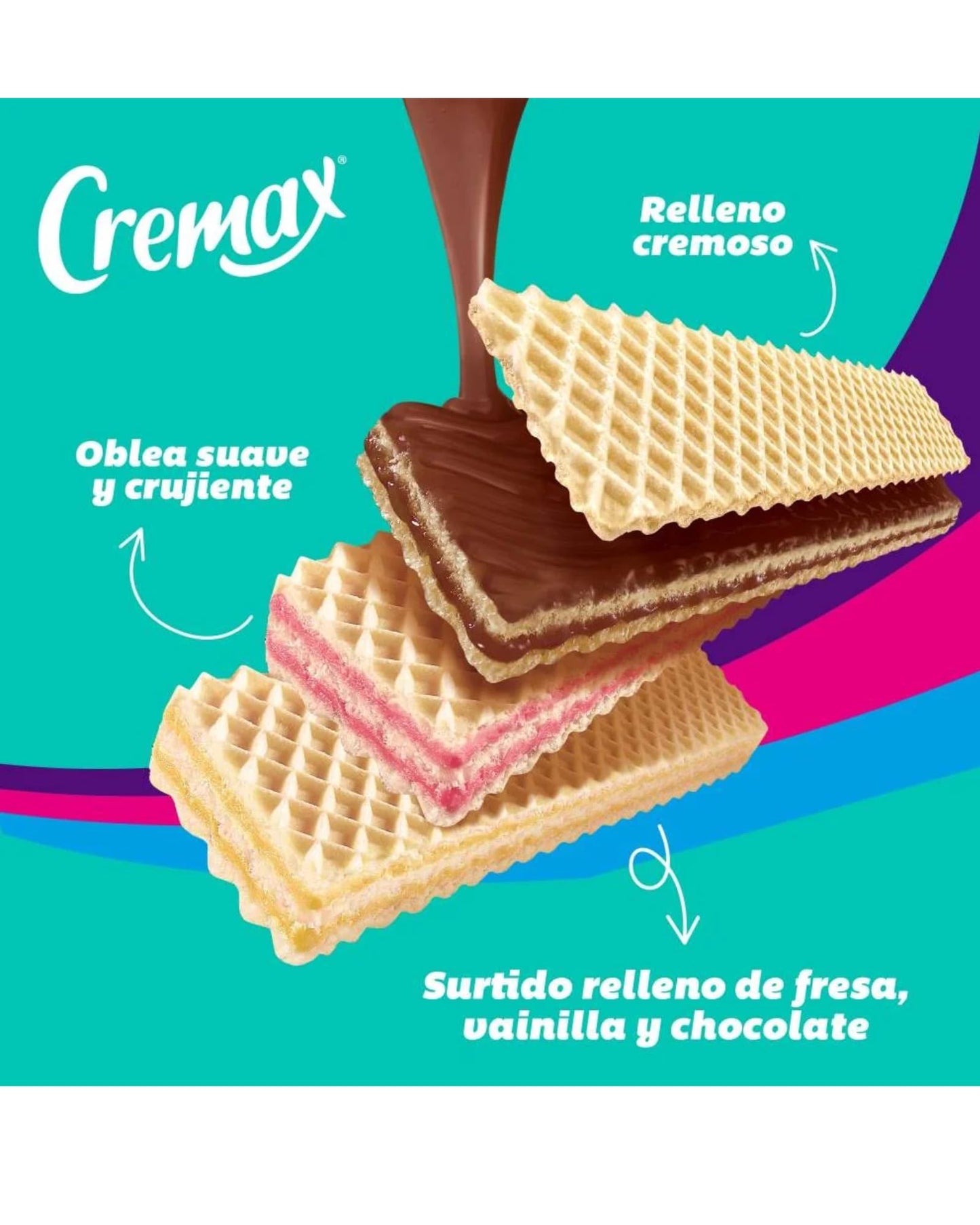 Cremax Gamesa, Galletas Wafer Surtidas, 24 Paquetes, Chocolate, Fresa y Vainilla, 1008 g