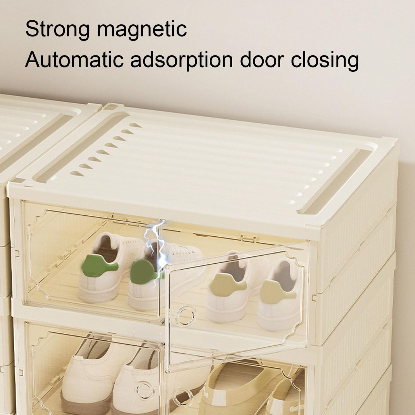 JTLB - Caja de zapatos plegable de doble fila, a prueba de polvo, con tapa magnética transparente para ropa, juguetes