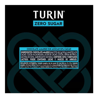 Chocolate Amargo Zero Azúcar Turin 80 piezas 400g