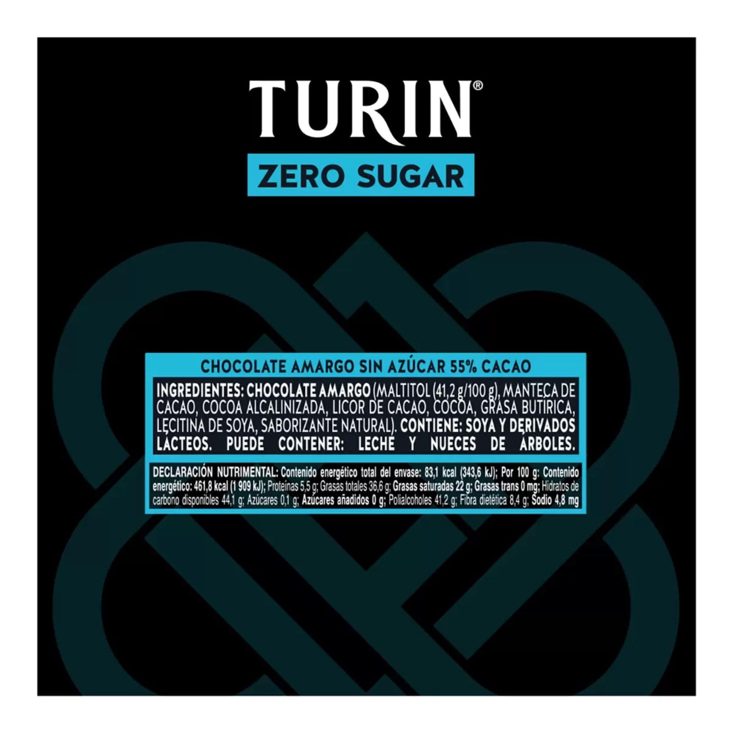 Chocolate Amargo Zero Azúcar Turin 80 piezas 400g
