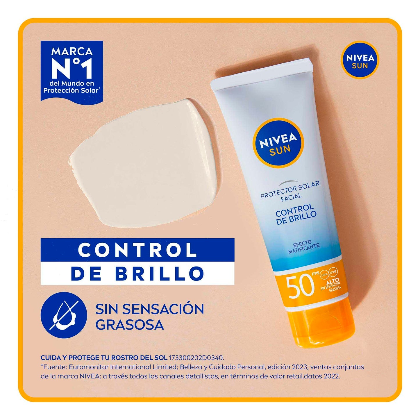 NIVEA SUN Protector Solar Facial Control De Brillo (50 ml), con Efecto Matificante de Larga Duración, Bloqueador solar FPS 50+, no Grasoso para Todo Tipo de Piel
