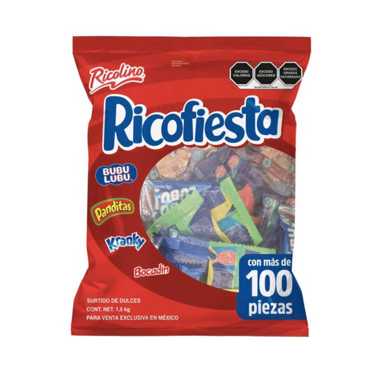 RICOLINO - Ricofiesta de Ricolino surtido de dulces para piñata, posadas, fiestas - Bubulubu mini, Bocadín, Panditas mini y Krankys mini